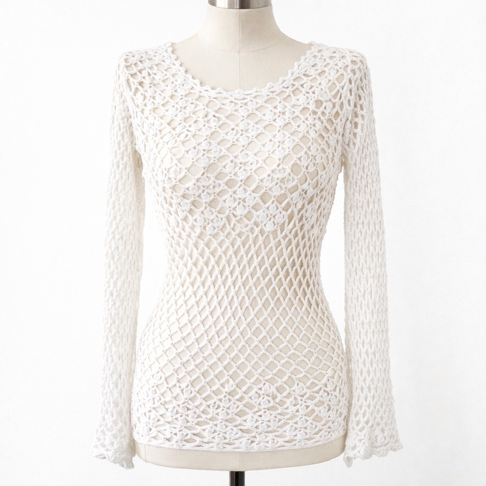 Gorgeous Long Sleeves Crochet Top XS Like New